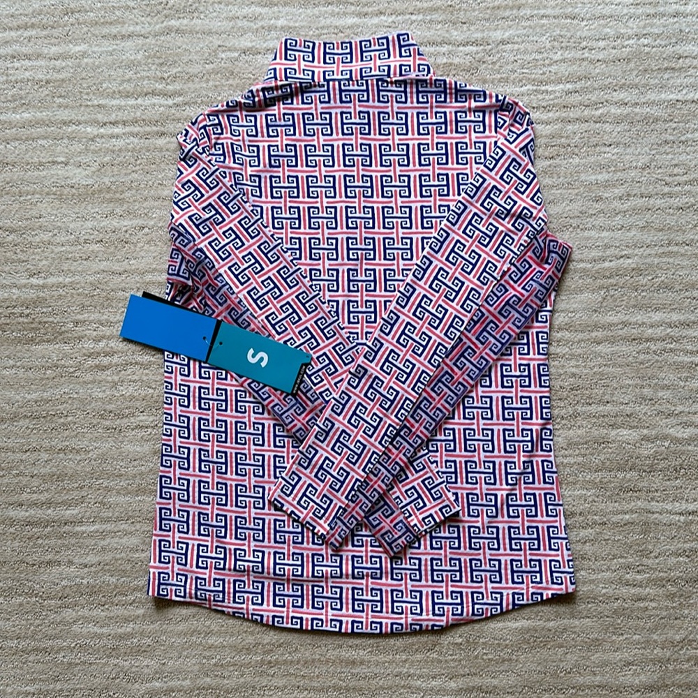 NWT IBKÜL Zip Mock Neck Geo Key Print 1/4 ZIP Polo Long Sleeve Top Size Small - Picture 4 of 16